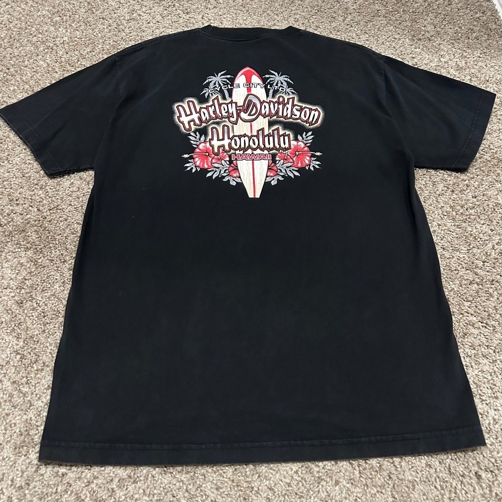 Harley Davidson Honolulu Hawaii T Shirt Mens Large Black Preowned Surfboard